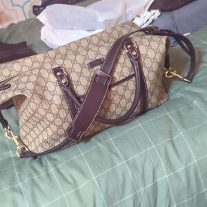 Beige and Dark Brown Monogram Travel Bag